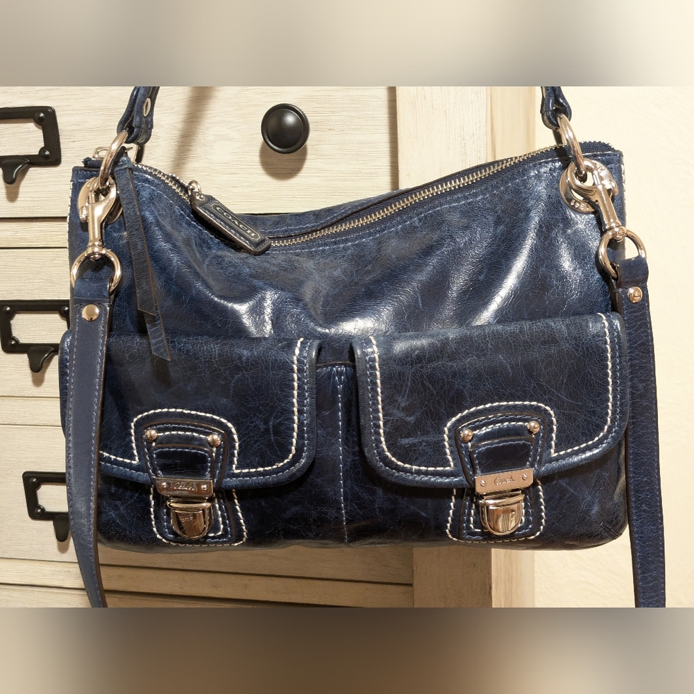 Coach 18996 Vintage Royal Blue Distressed Leather Poppy Shoulder/Crossbody Bag